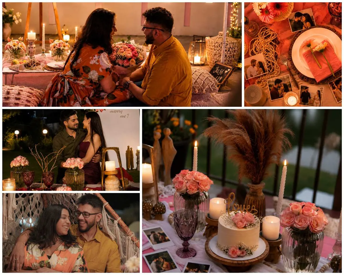 The Moment: couples with a bouquet, cake and printed photos
