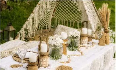 Ivory beige theme: white florals and candles