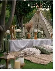 Sage green theme: tent and cushions